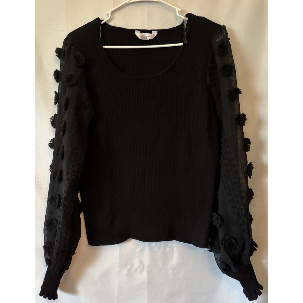 No Boundaries Black Sweater W/Sheer Sleeves 3D Flowers Bohemian Goth Fairy 2XL